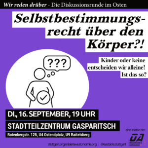 Wir reden drüber – die Diskussionsrunde im Osten zum Thema „Selbstbestimmungsrecht über den Körper?! Kinder oder keine entscheiden wir alleine! Ist das so?“